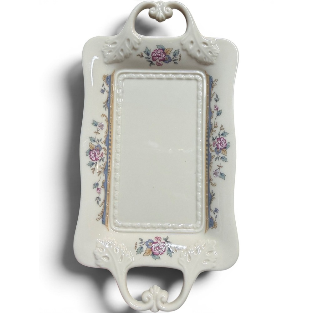 Lenox Vintage Fine China Ivory Floral Gold Trim Vanity Tray Trinket Dish